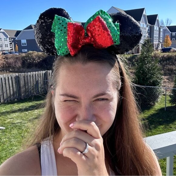 Disney | Red & Green Sequin Minnie Mouse Ears Headband | One Size - Picture 1 of 7